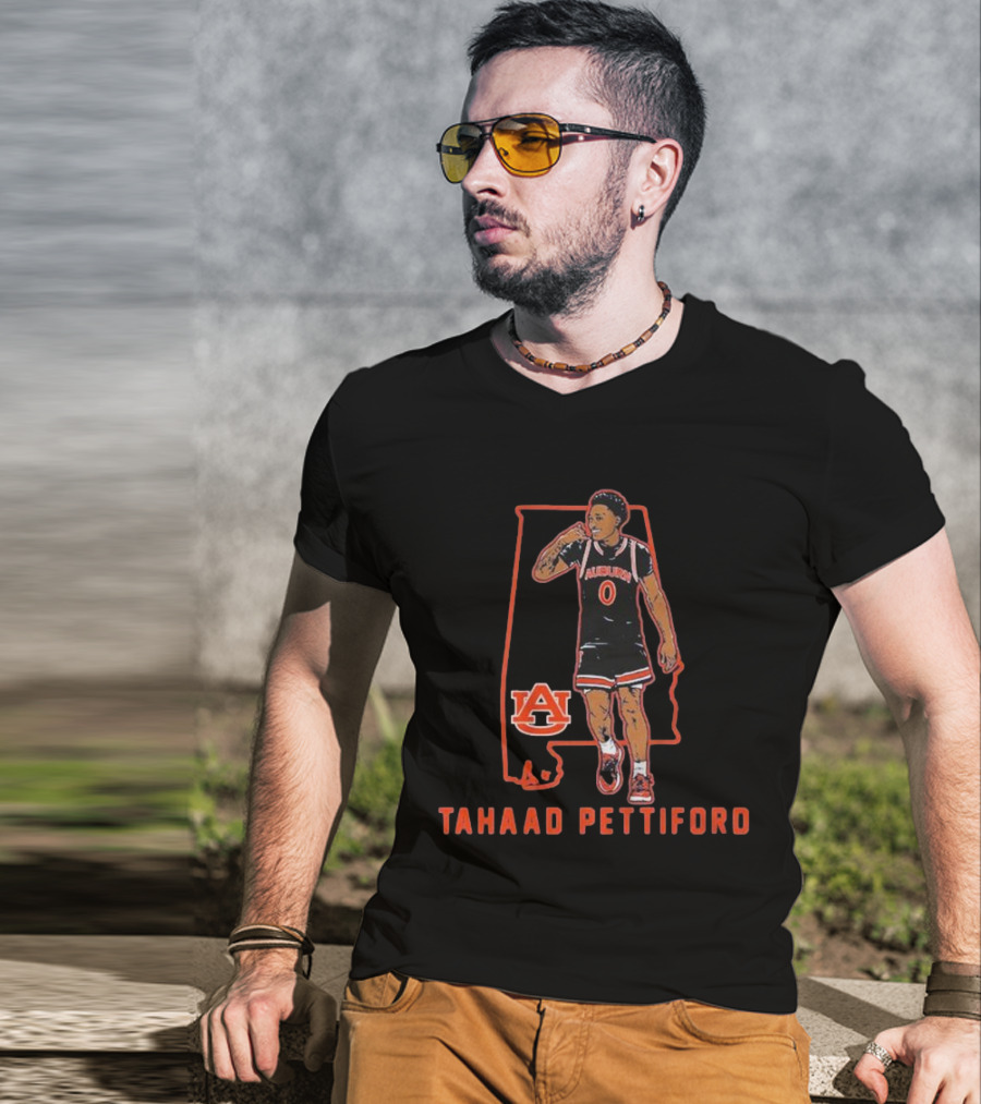 Auburn Basketball Tahaad Pettiford 0 Alabama Map T-Shirt