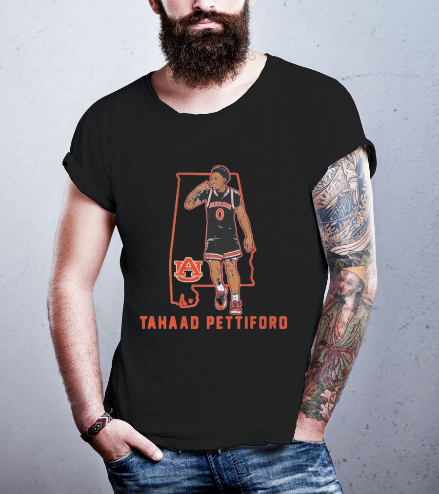Auburn Basketball Tahaad Pettiford 0 Alabama Map T-Shirt