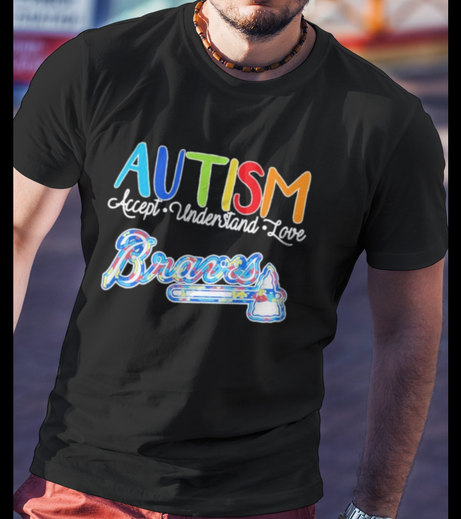 Autism Accept Understand Love Braves Multicolor Text And Baseball Bat Icon T-Shirt