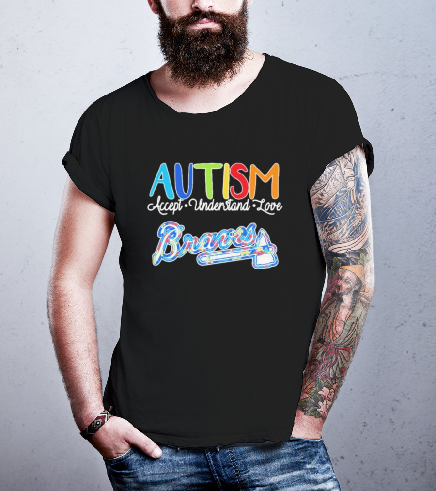 Autism Accept Understand Love Braves Multicolor Text And Baseball Bat Icon T-Shirt