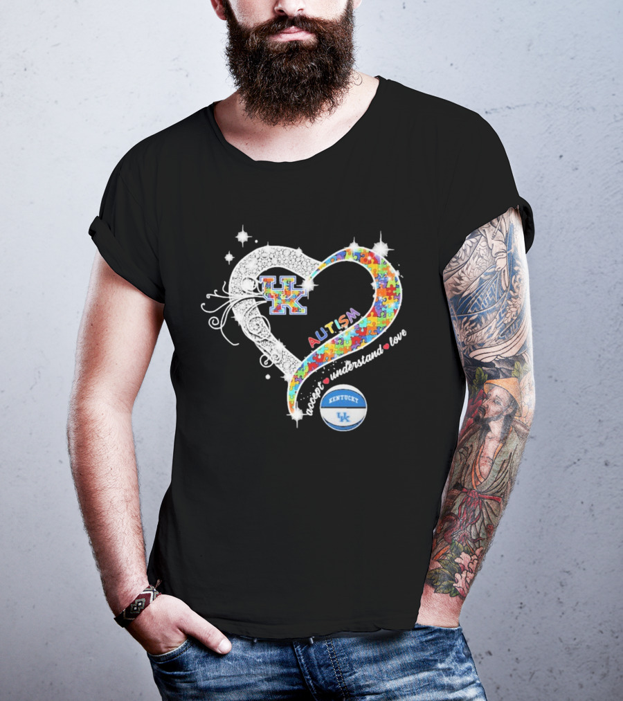 Autism Accept Understand Love Puzzle Heart Kentucky Wildcats UK Basketball T-Shirt