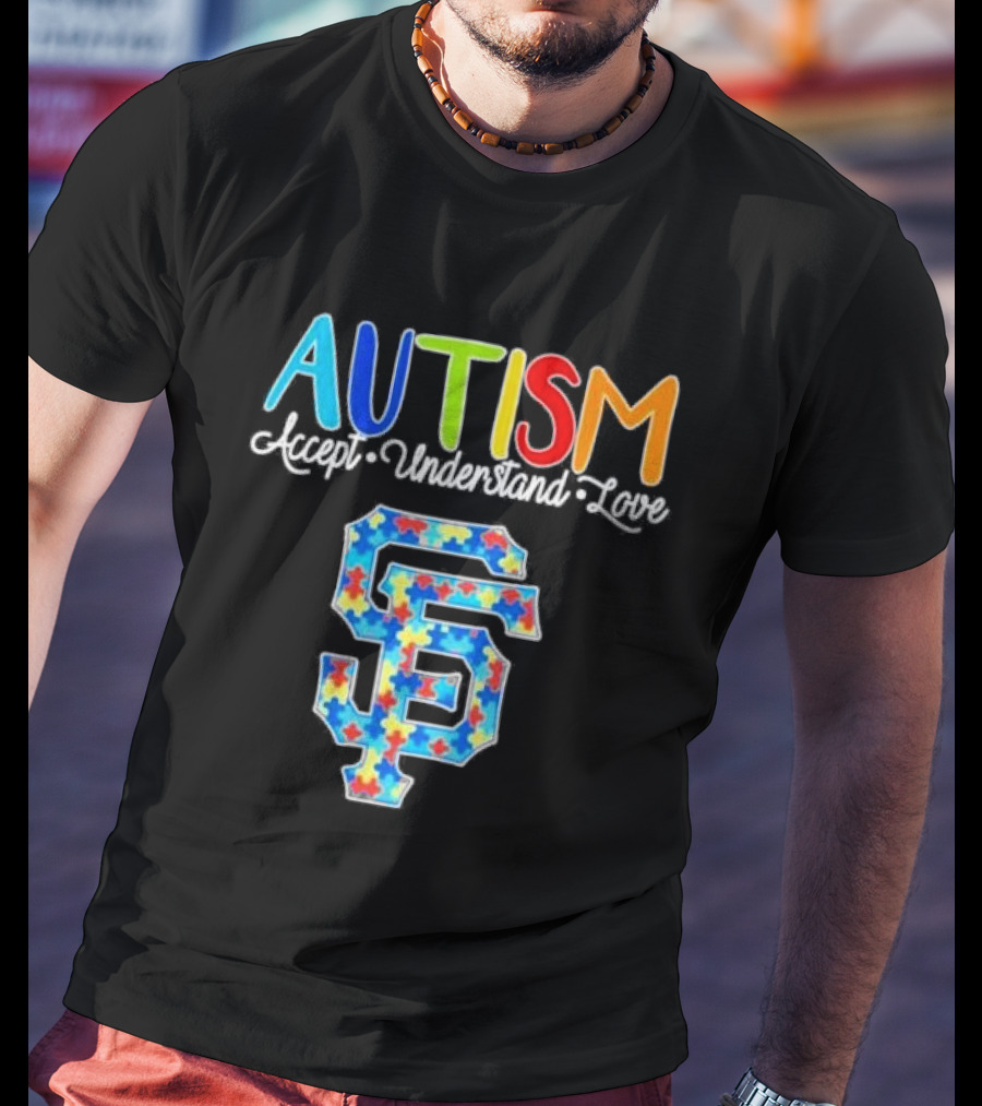 AUTISM Accept Understand Love San Francisco Giants Puzzle Pattern T-Shirt