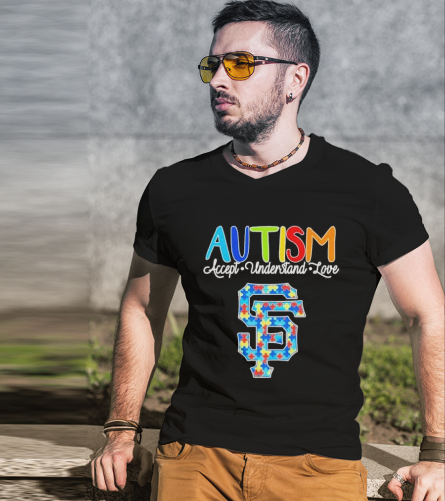 AUTISM Accept Understand Love San Francisco Giants Puzzle Pattern T-Shirt
