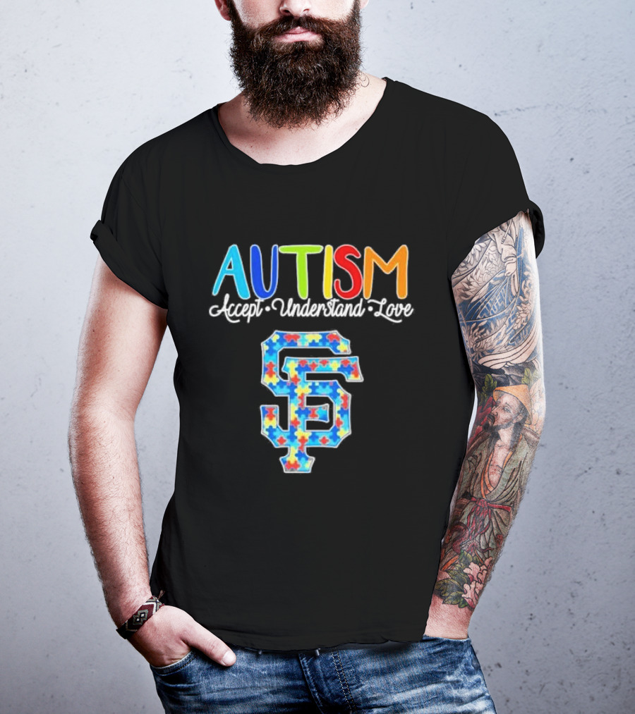 AUTISM Accept Understand Love San Francisco Giants Puzzle Pattern T-Shirt