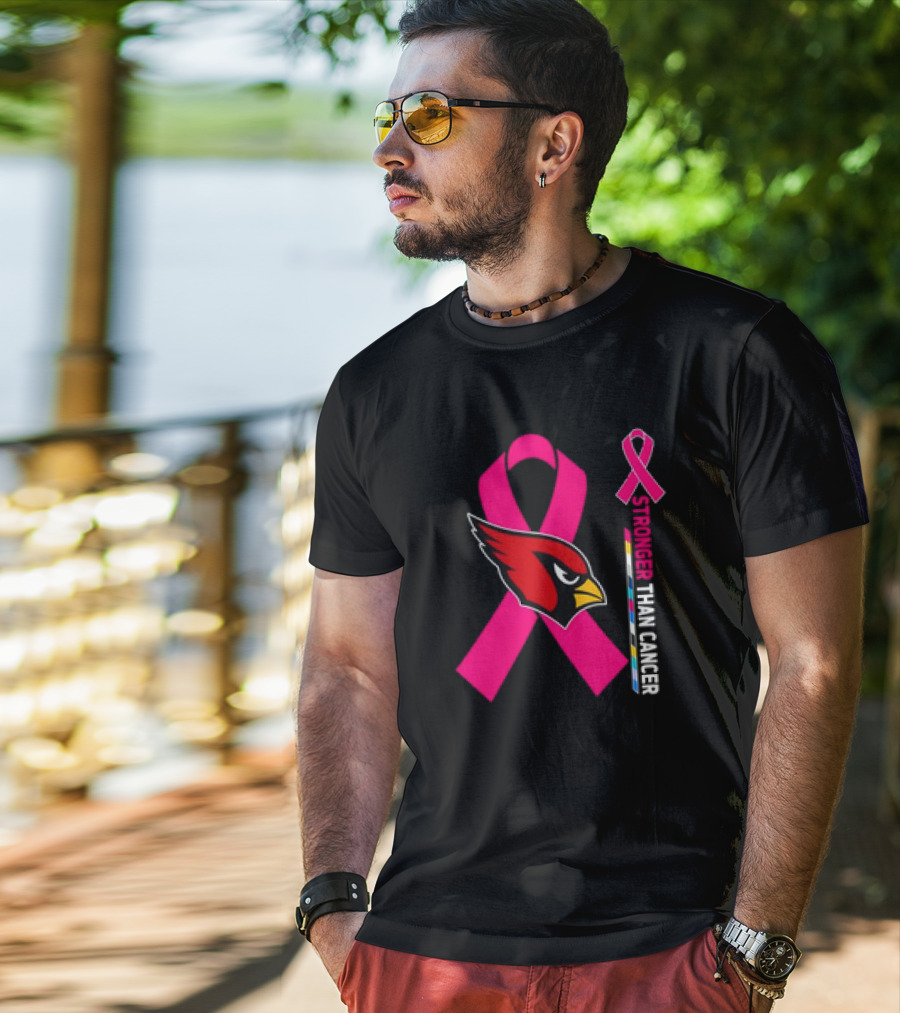 Arizona Cardinals Stronger Than Cancer Awareness Pink Ribbon T-Shirt