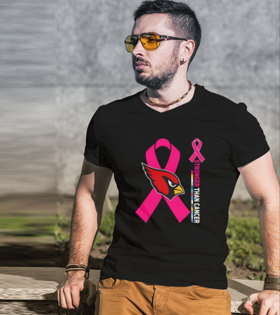 Arizona Cardinals Stronger Than Cancer Awareness Pink Ribbon T-Shirt
