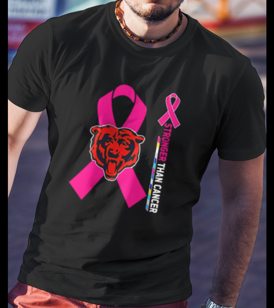 Chicago Bears Pink Ribbon Stronger Than Cancer Awareness T-Shirt