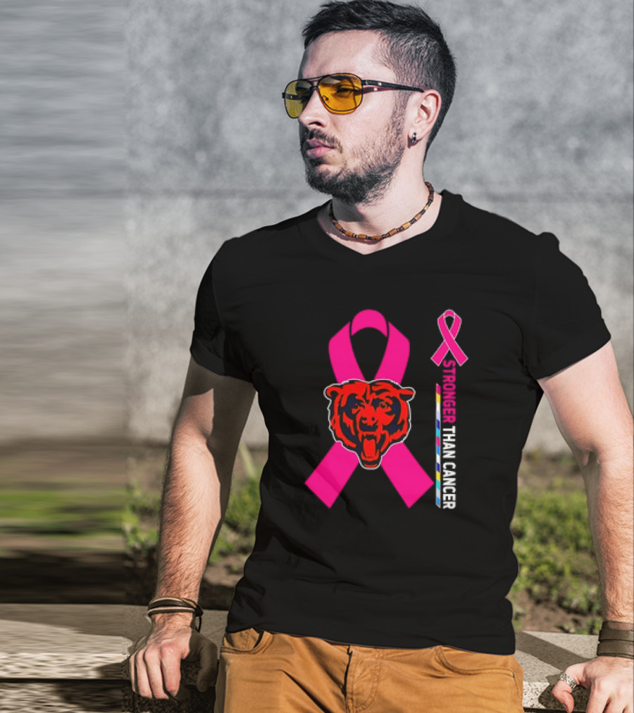 Chicago Bears Pink Ribbon Stronger Than Cancer Awareness T-Shirt