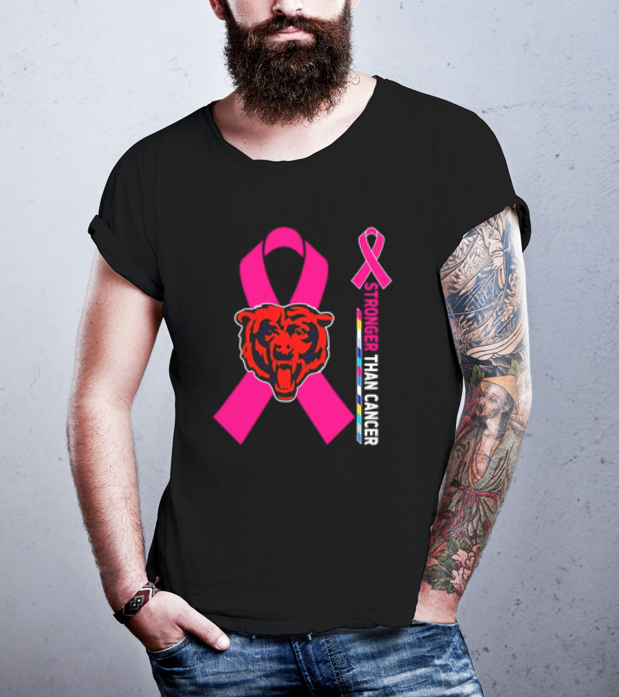 Chicago Bears Pink Ribbon Stronger Than Cancer Awareness T-Shirt