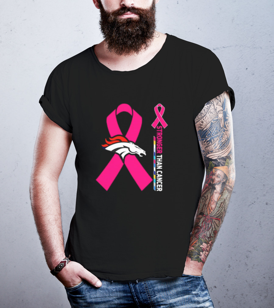 Denver Broncos Pink Ribbon Stronger Than Cancer Awareness T-Shirt
