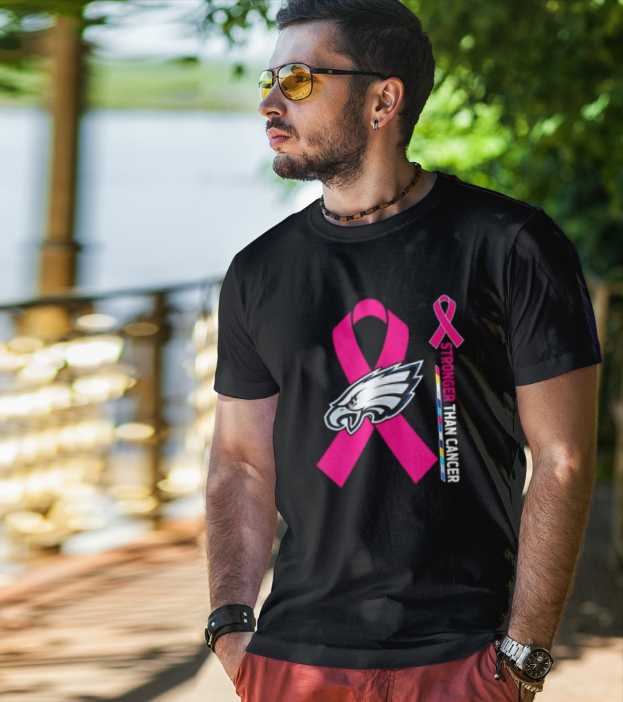 Philadelphia Eagles Breast Cancer Awareness Stronger Than Cancer Ribbon T-Shirt