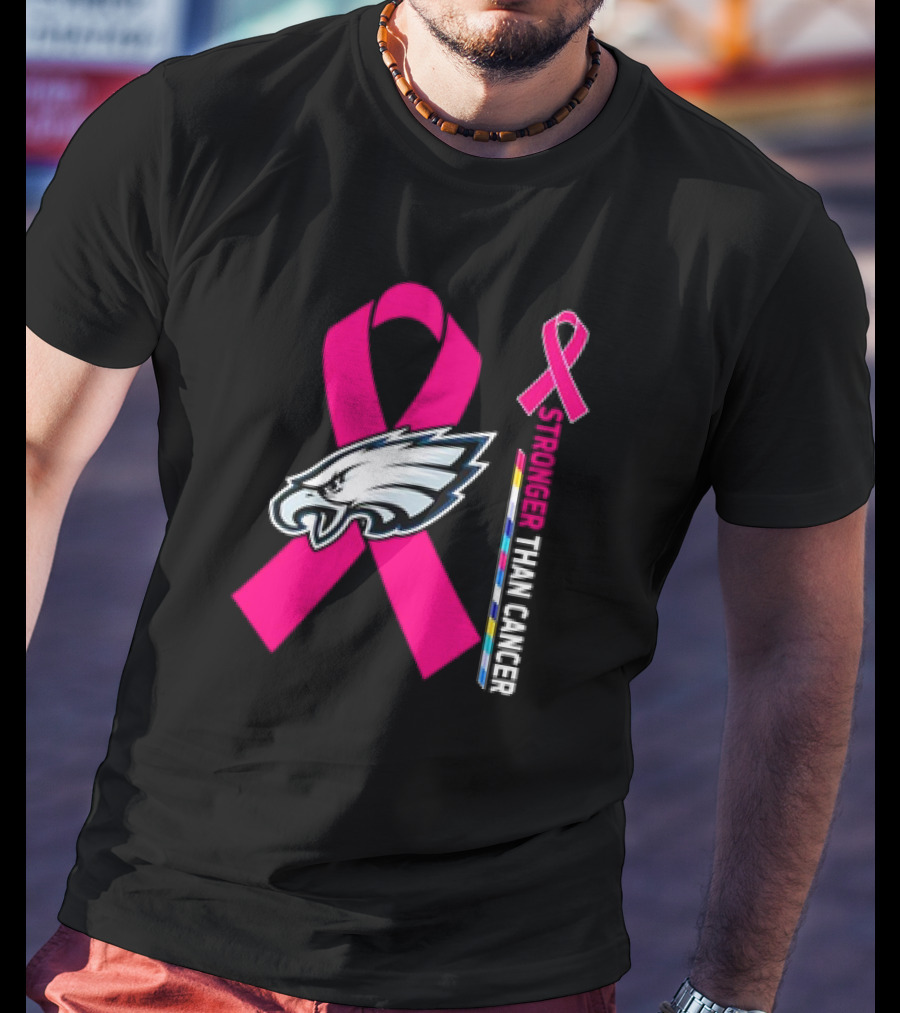 Philadelphia Eagles Breast Cancer Awareness Stronger Than Cancer Ribbon T-Shirt
