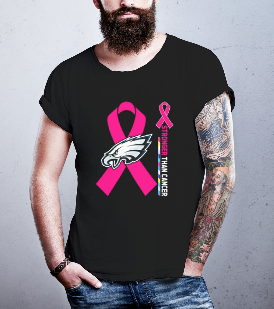 Philadelphia Eagles Breast Cancer Awareness Stronger Than Cancer Ribbon T-Shirt