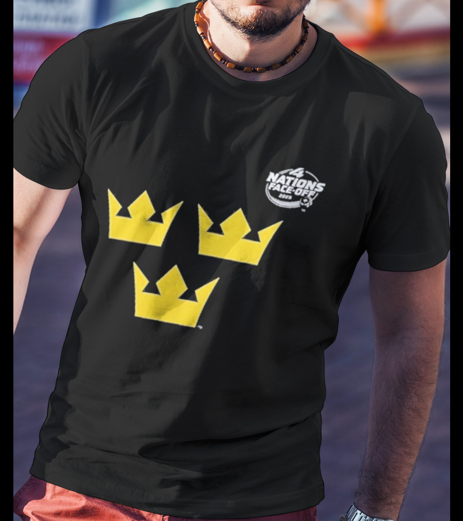 Awesome Sweden 2025 4 Nations Face-Off Primary Tre Kronor Yellow Crowns T-Shirt