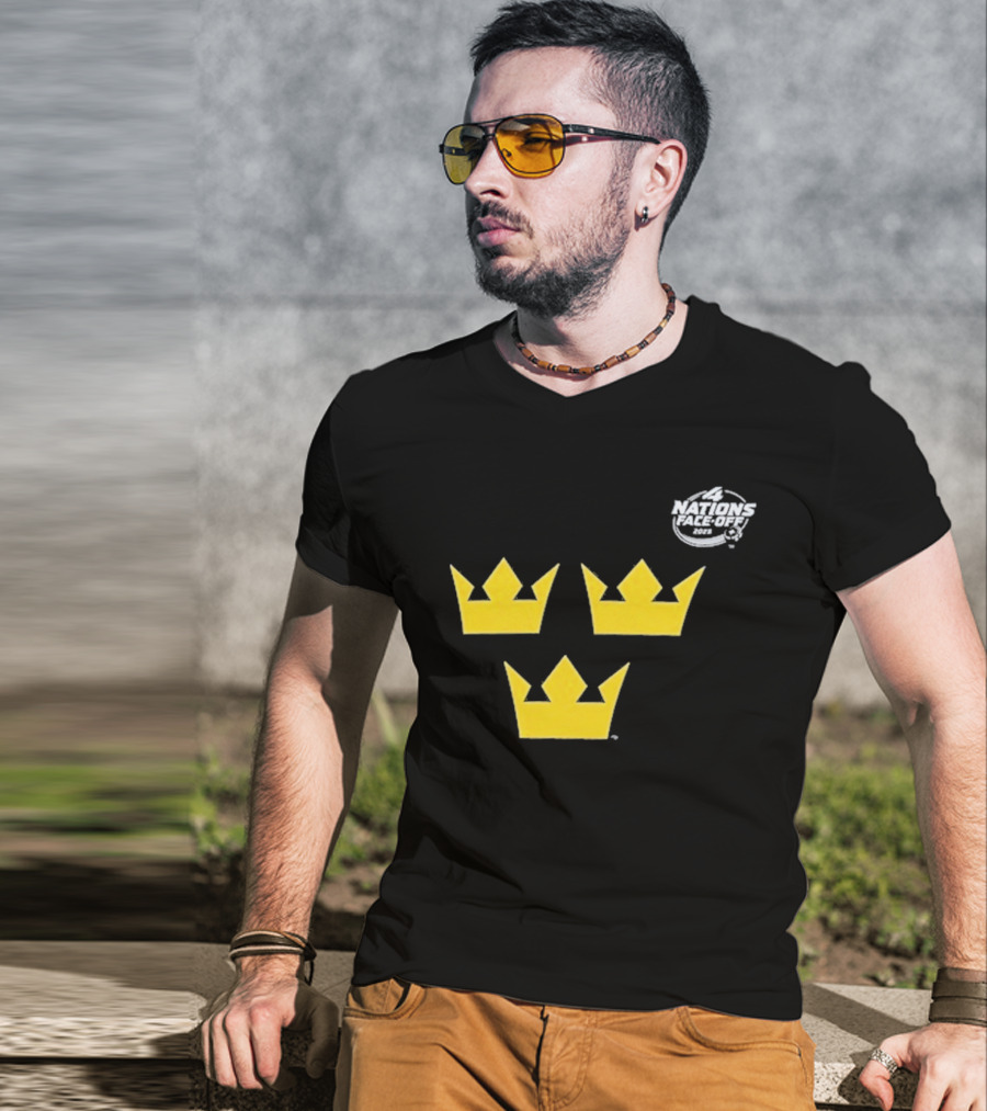Awesome Sweden 2025 4 Nations Face-Off Primary Tre Kronor Yellow Crowns T-Shirt
