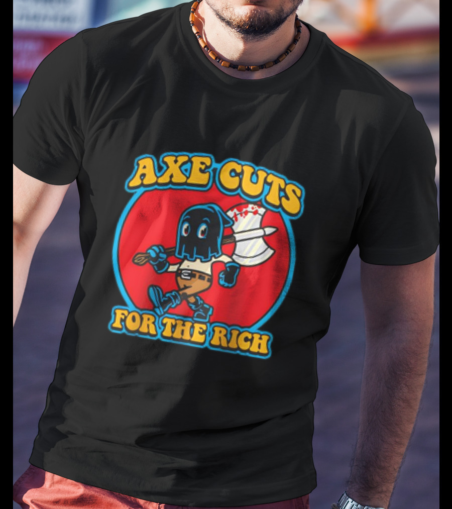 Axe Cuts For The Rich Cartoon Character With Mask And Bloody Axe T-Shirt