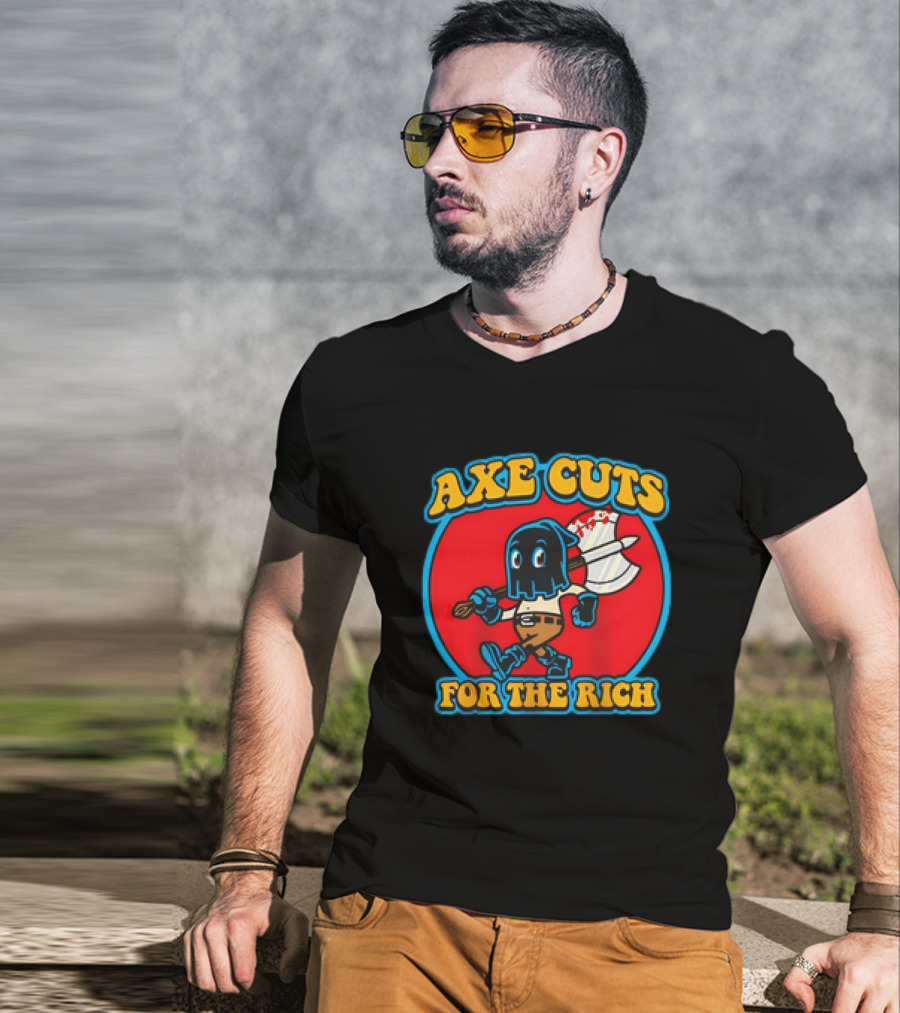 Axe Cuts For The Rich Cartoon Character With Mask And Bloody Axe T-Shirt
