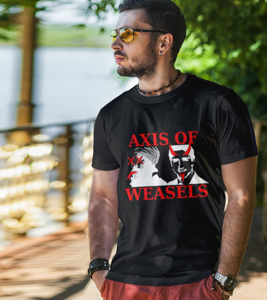 Axis Of Weasels Political Satire Parody With Two Men And Devil Horns T-Shirt