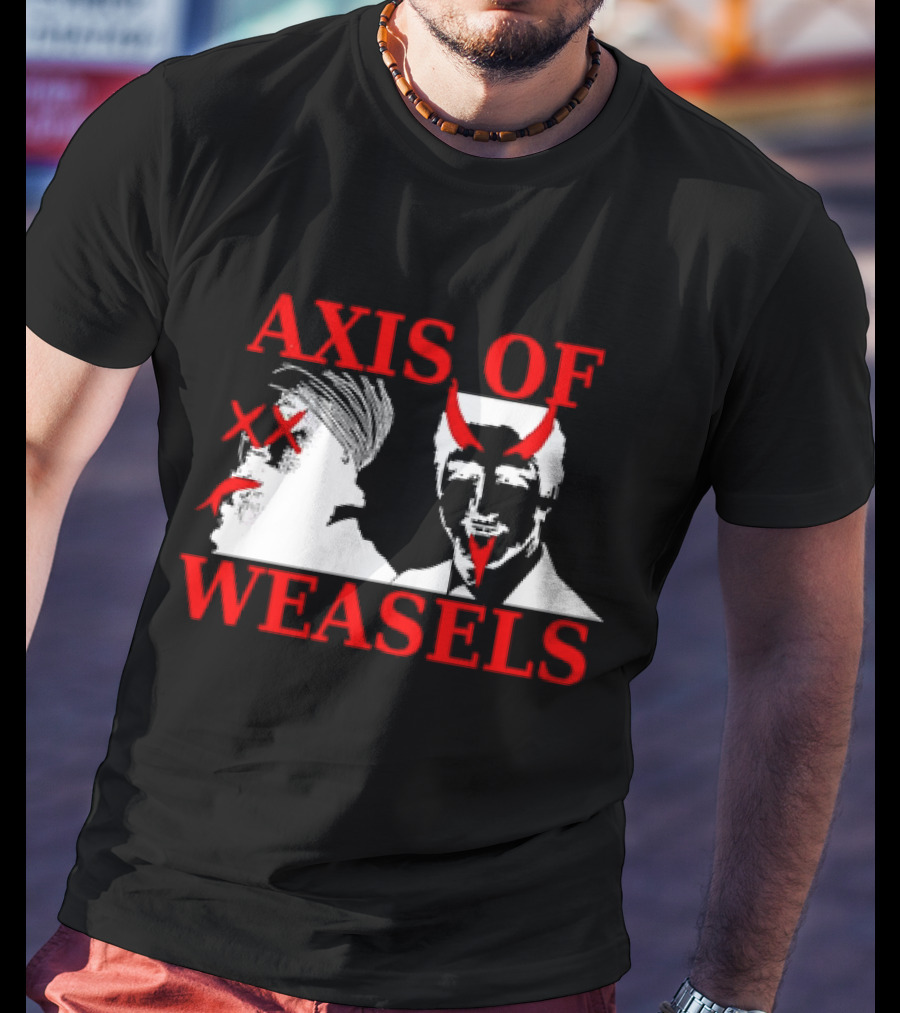 Axis Of Weasels Political Satire Parody With Two Men And Devil Horns T-Shirt