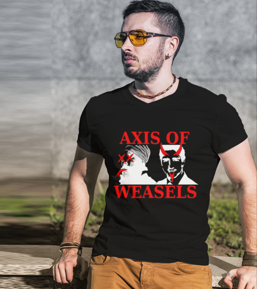 Axis Of Weasels Political Satire Parody With Two Men And Devil Horns T-Shirt