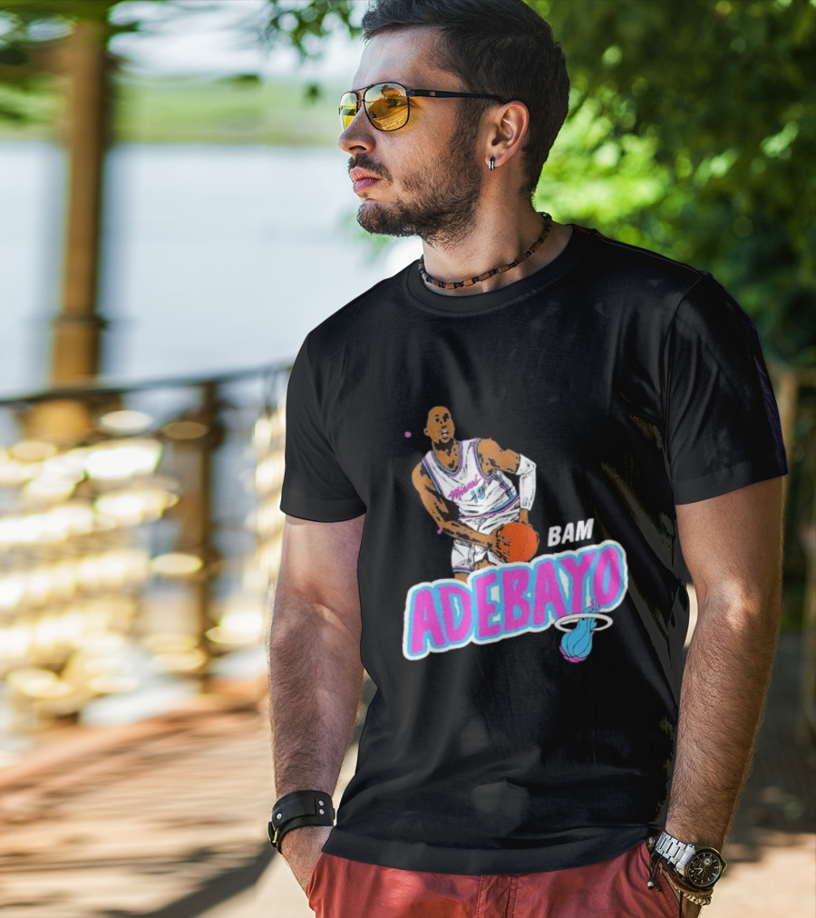Bam Adebayo Miami Heat Retro Style Caricature With Basketball T-Shirt