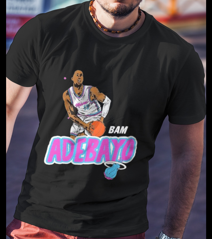 Bam Adebayo Miami Heat Retro Style Caricature With Basketball T-Shirt