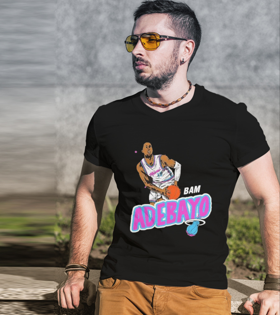 Bam Adebayo Miami Heat Retro Style Caricature With Basketball T-Shirt
