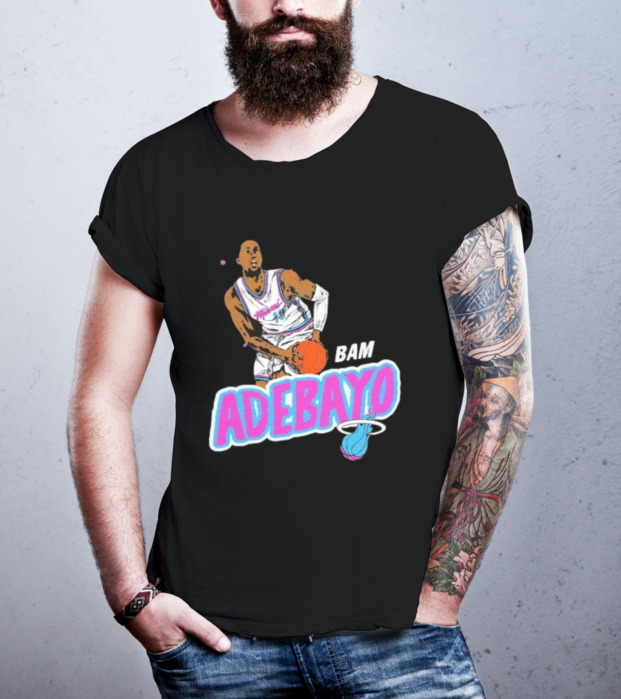 Bam Adebayo Miami Heat Retro Style Caricature With Basketball T-Shirt