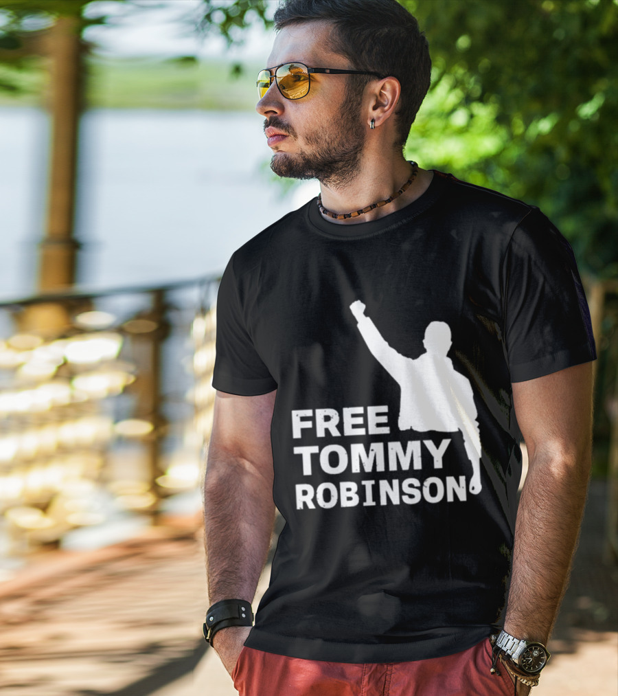 Free Tommy Robinson Activist Silhouette Fist Raised T-Shirt