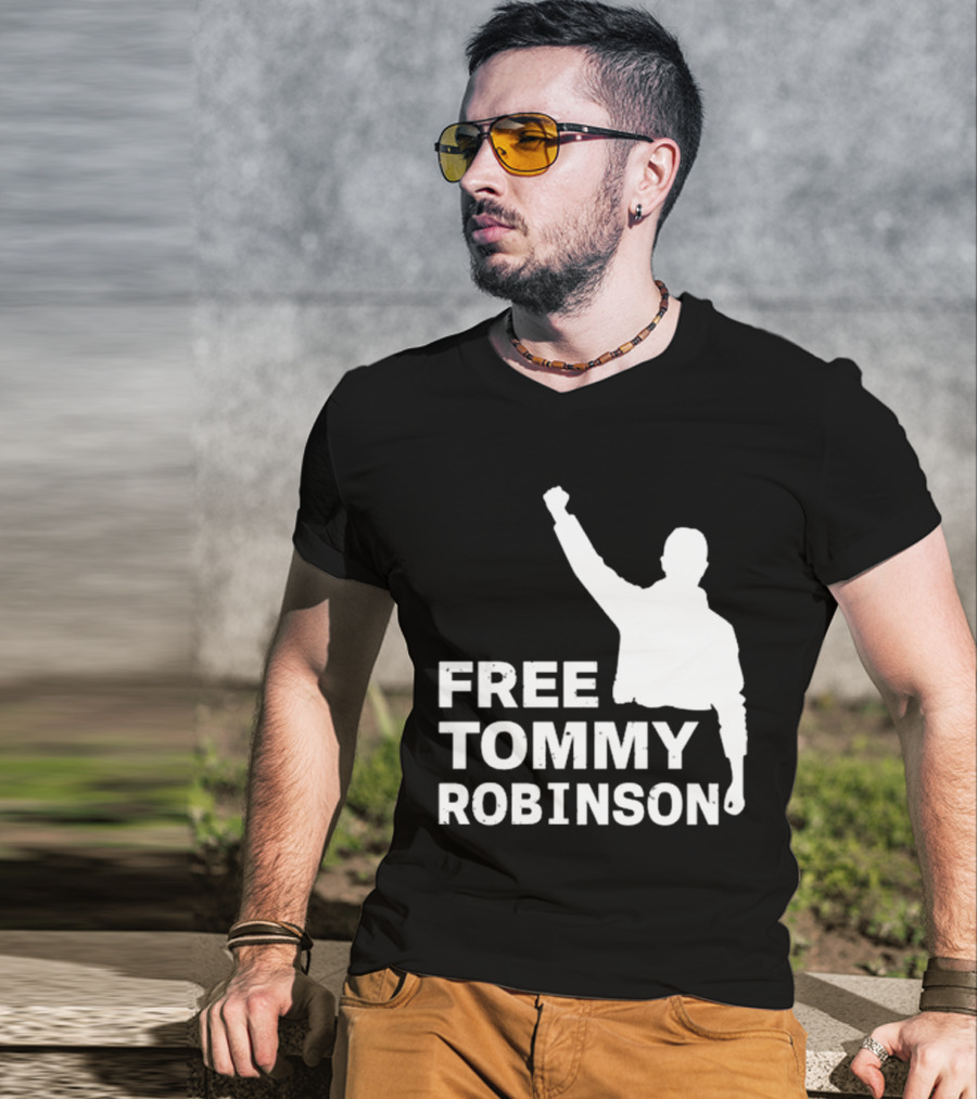 Free Tommy Robinson Activist Silhouette Fist Raised T-Shirt