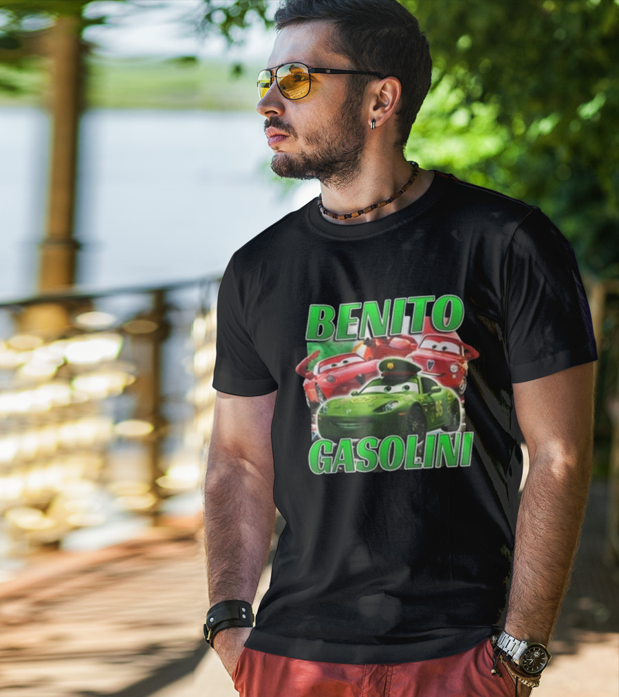 Benito Gasolini 95 Racing Cars Cartoon Crew T-Shirt
