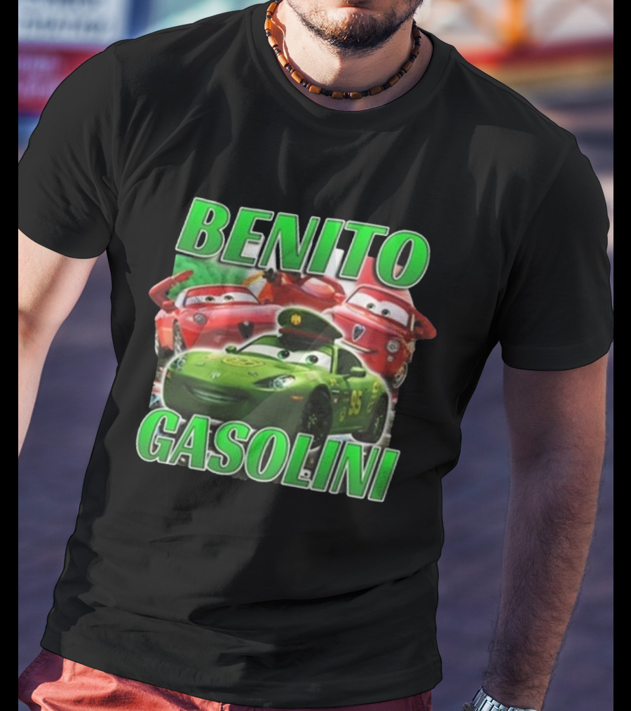 Benito Gasolini 95 Racing Cars Cartoon Crew T-Shirt