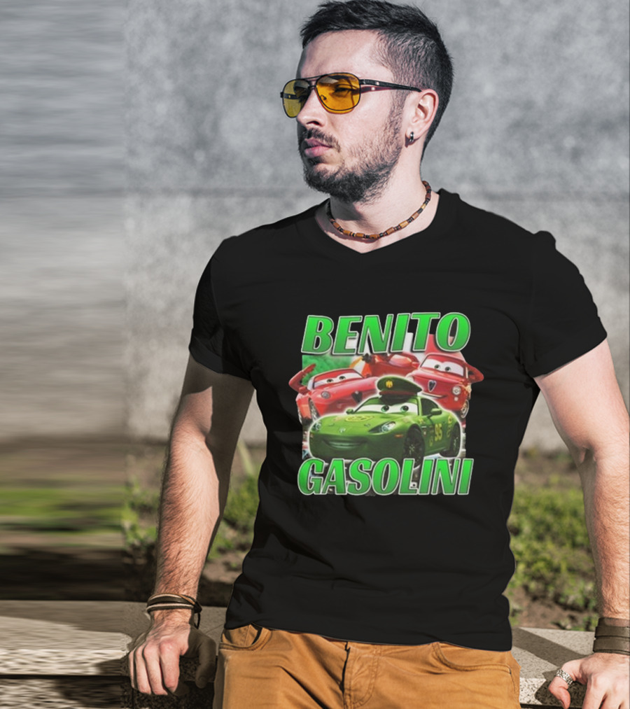 Benito Gasolini 95 Racing Cars Cartoon Crew T-Shirt