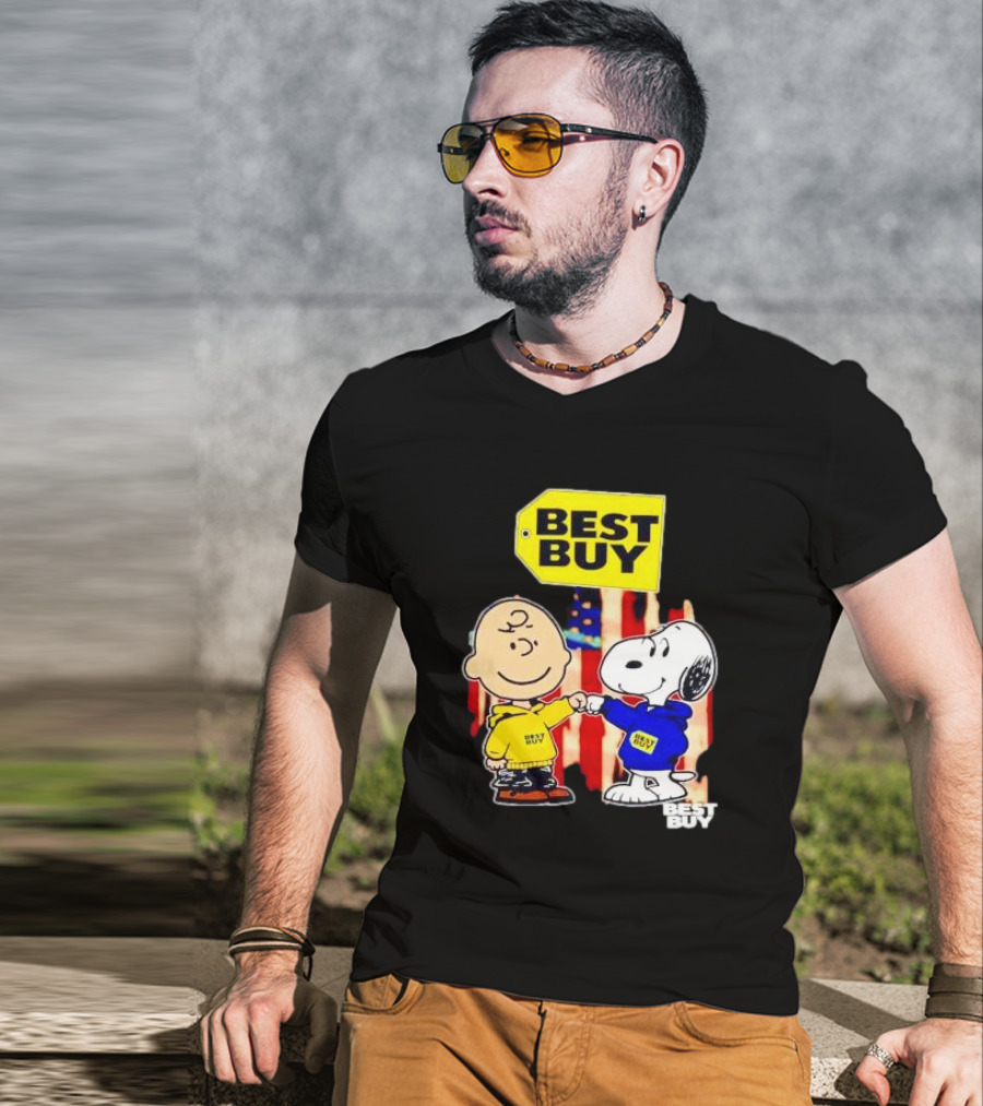 Best Buy Charlie Brown Snoopy Yellow Blue S Fist Bump T-Shirt