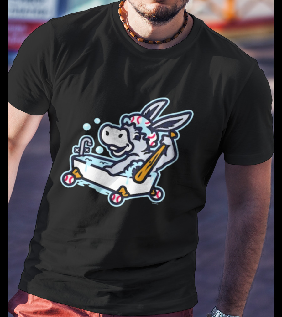 Binghamton Bathtub Donkeys Riding Bathtub Baseball Bats Binghamton Rumble Ponies T-Shirt