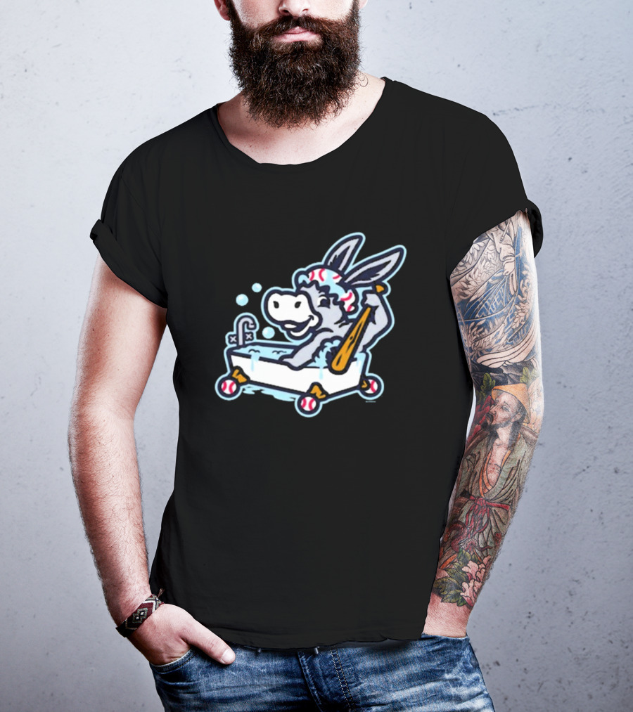 Binghamton Bathtub Donkeys Riding Bathtub Baseball Bats Binghamton Rumble Ponies T-Shirt