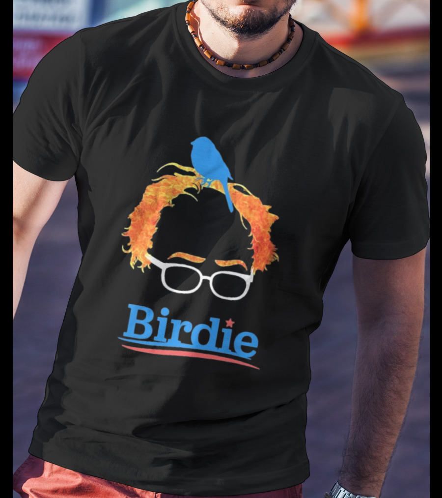 Birdie Sanders Blue Bird With Glasses And Orange Hair T-Shirt