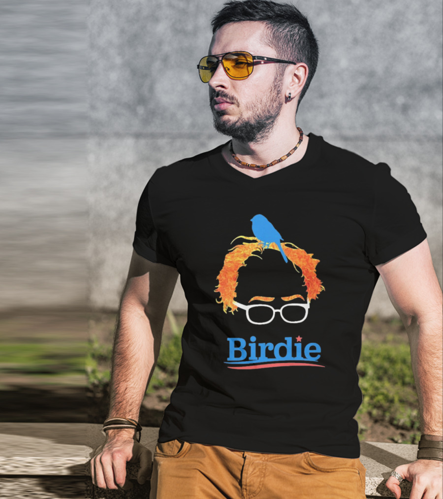 Birdie Sanders Blue Bird With Glasses And Orange Hair T-Shirt