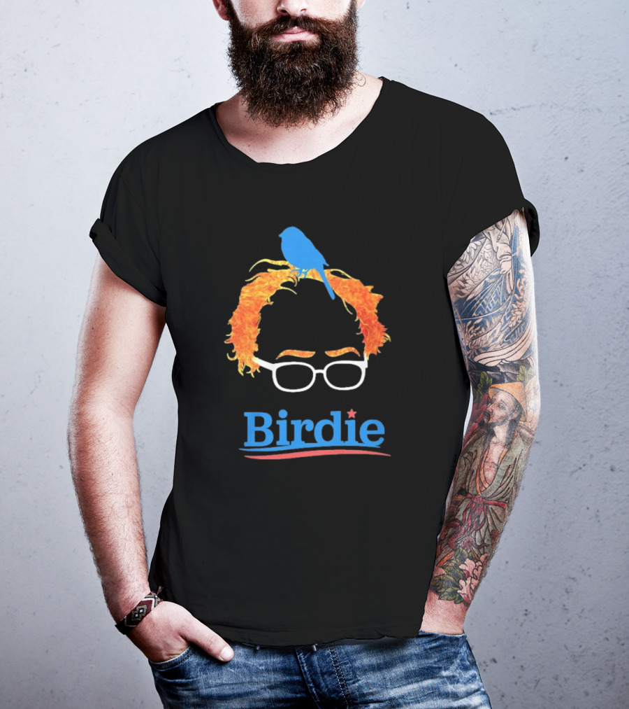 Birdie Sanders Blue Bird With Glasses And Orange Hair T-Shirt