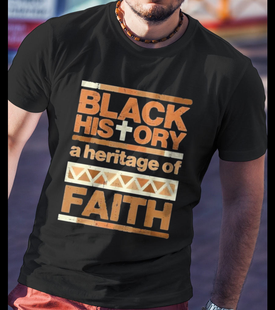 Black History Cross Heritage Of Faith African Pattern T-Shirt