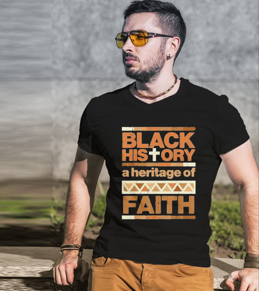 Black History Cross Heritage Of Faith African Pattern T-Shirt