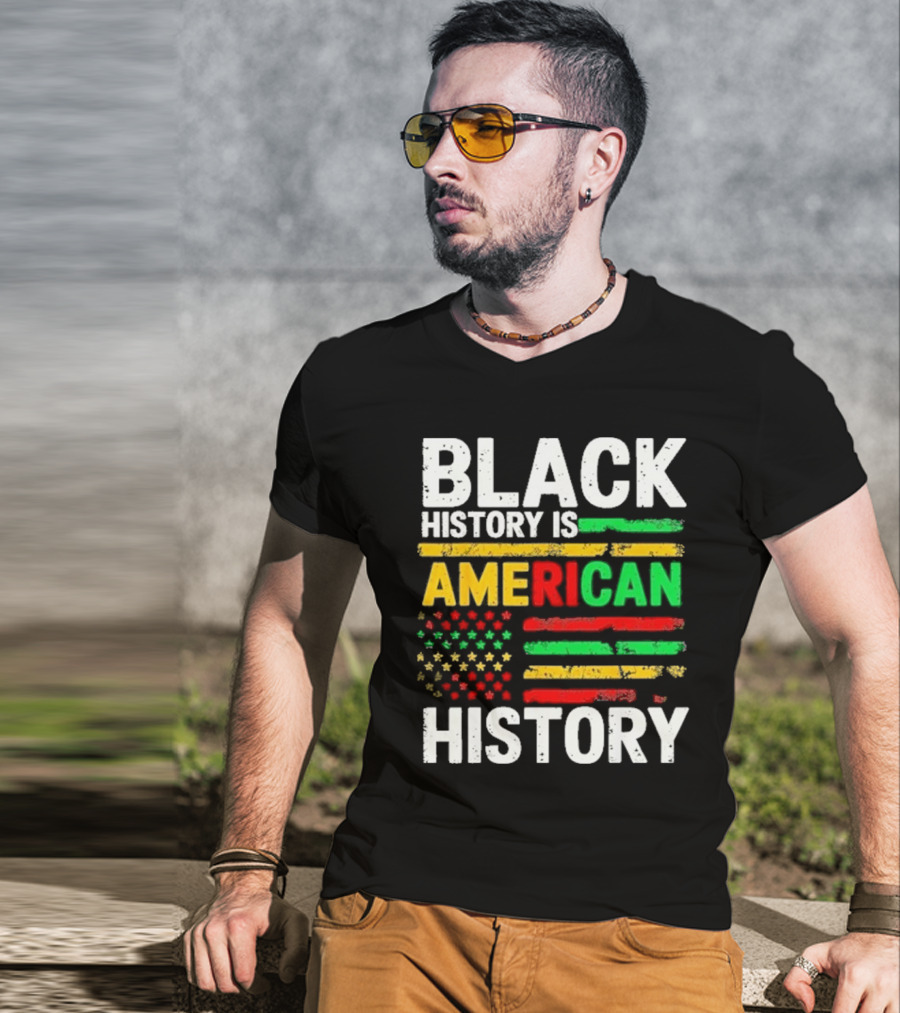 Black History Is American History Vintage Flag Design T-Shirt