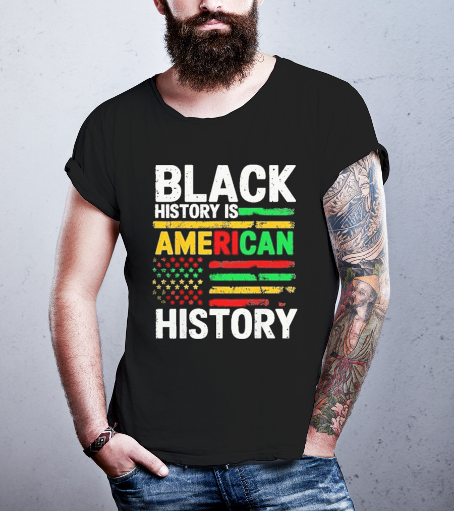 Black History Is American History Vintage Flag Design T-Shirt