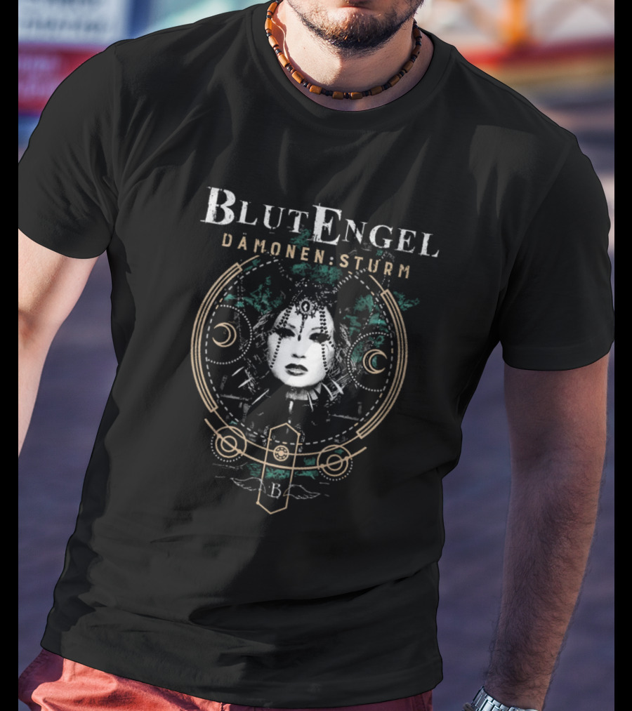 Blutengel Dämonen Sturm Crescent Symbol Gothic Face Art T-Shirt