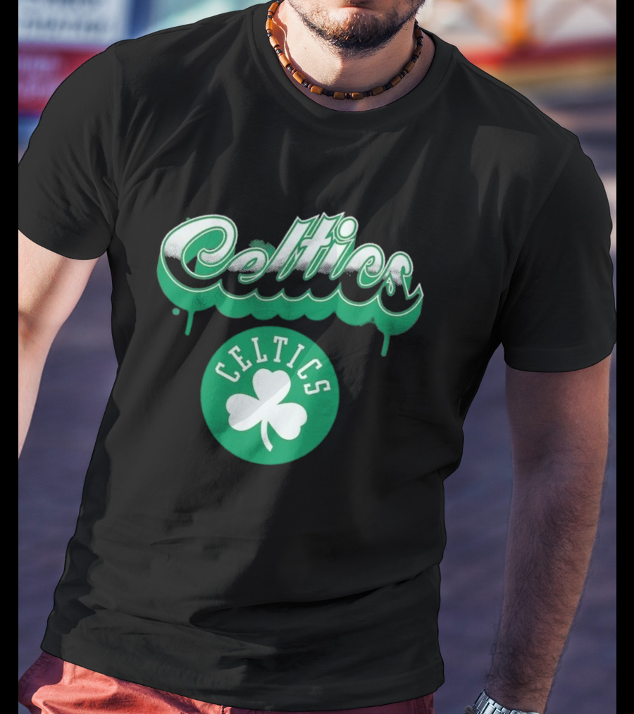 Boston Celtics Bubbly Script Green Clover Emblem T-Shirt