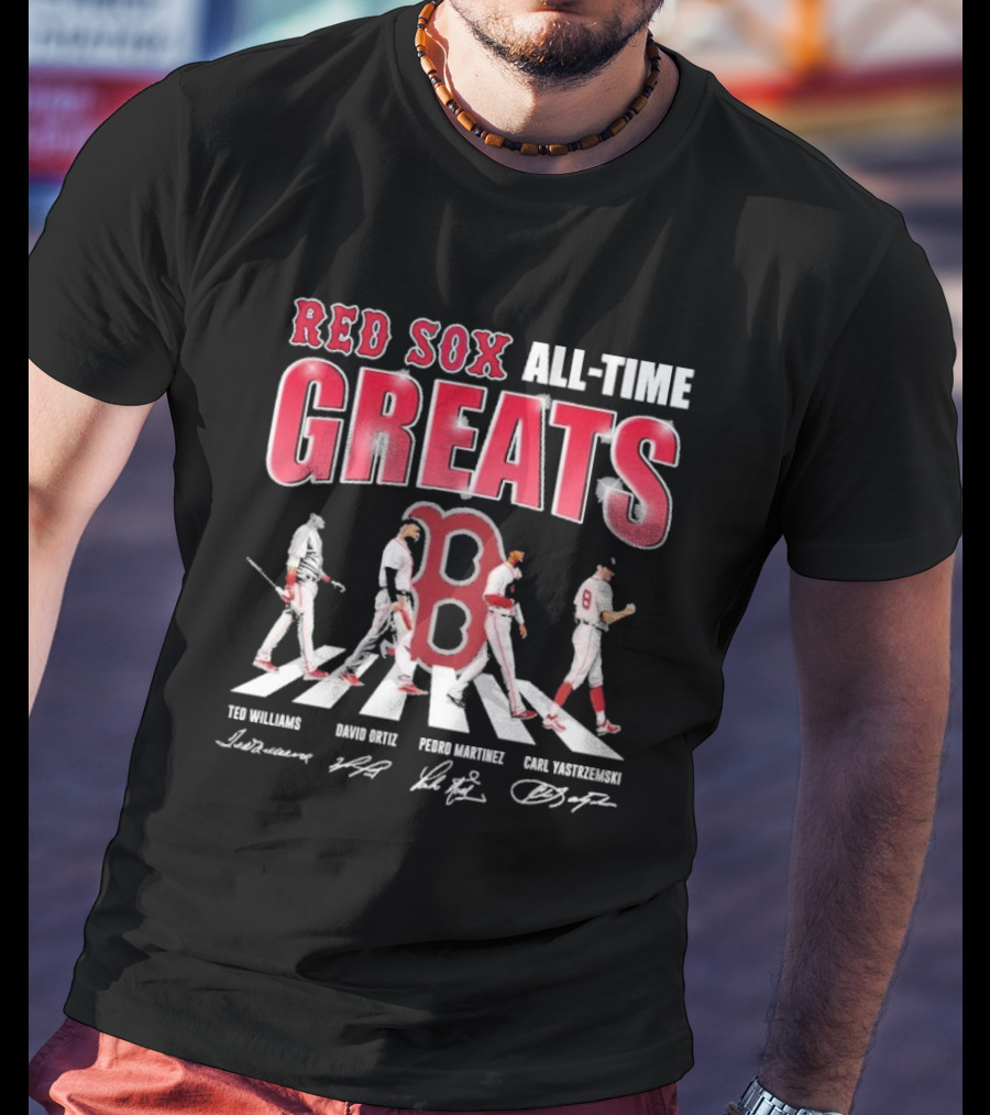 Red Sox All-Time Greats Ted Williams David Ortiz Pedro Martínez Carl Yastrzemski Signatures T-Shirt