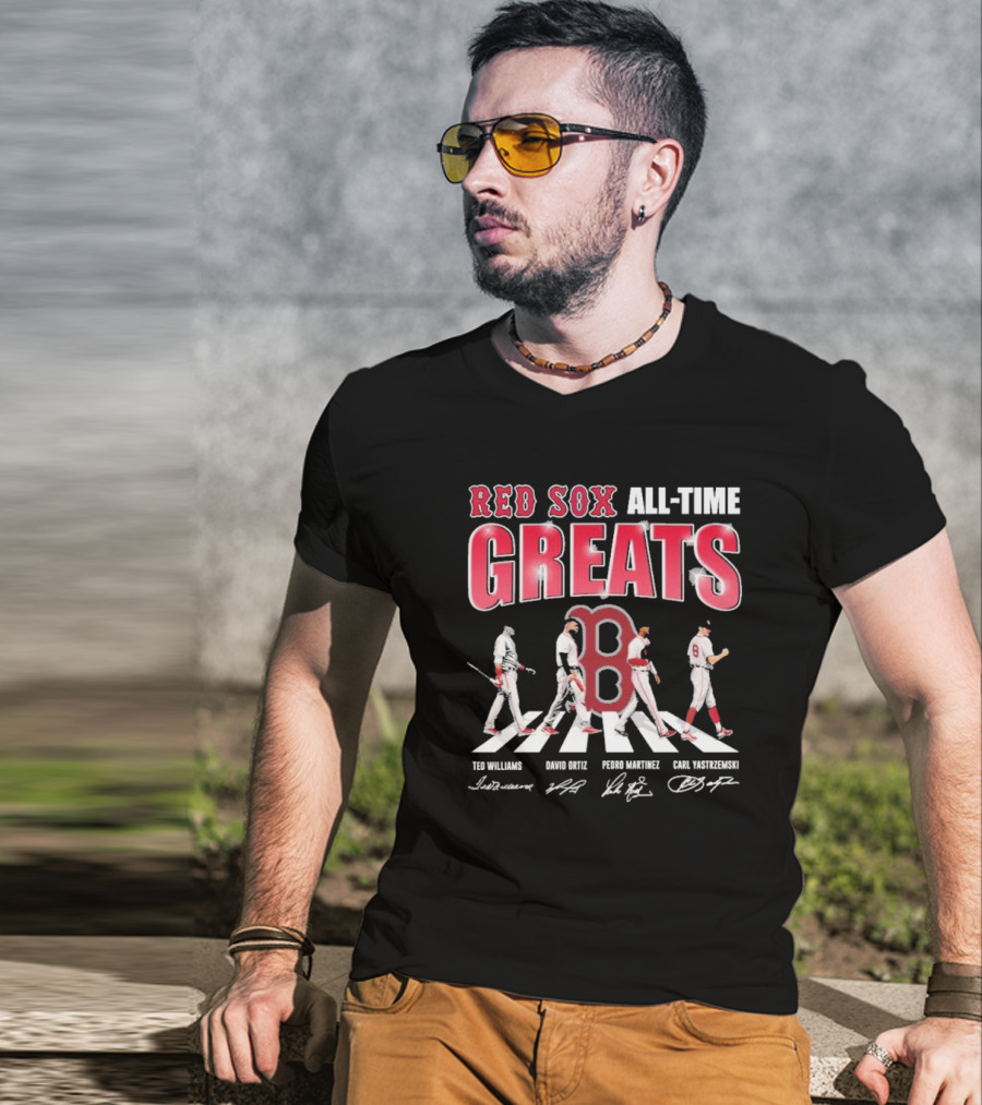 Red Sox All-Time Greats Ted Williams David Ortiz Pedro Martínez Carl Yastrzemski Signatures T-Shirt