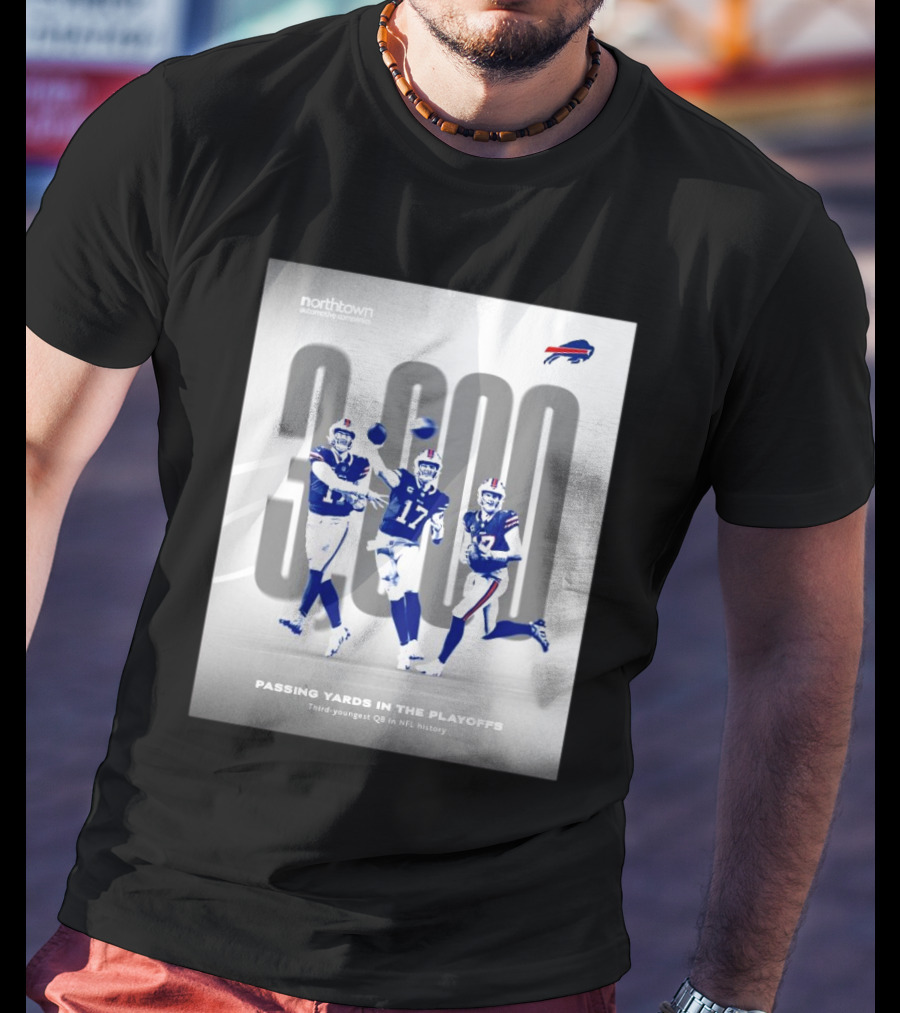 Buffalo Bills 3000 Passing Yards In The Playoffs Third-Youngest QB In NFL History T-Shirt