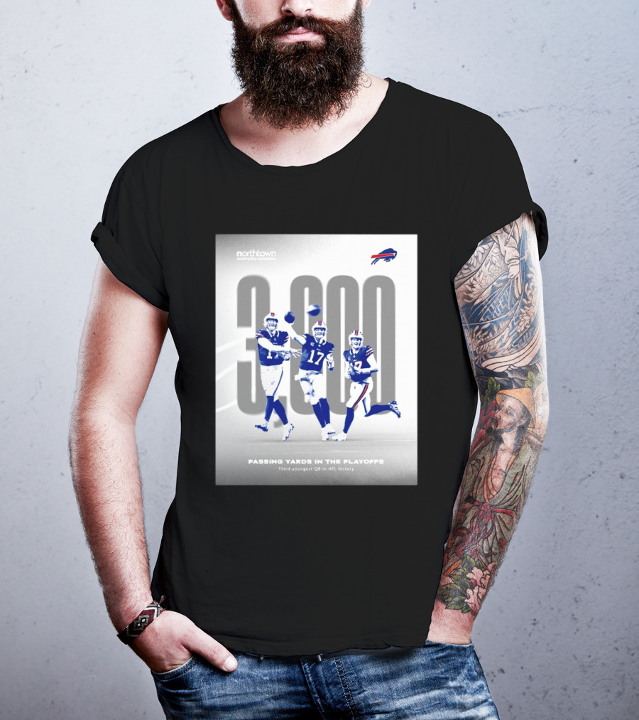 Buffalo Bills 3000 Passing Yards In The Playoffs Third-Youngest QB In NFL History T-Shirt