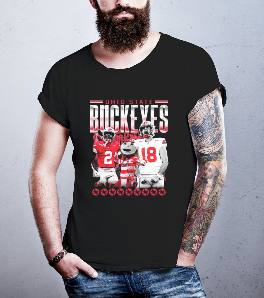 Caleb Downs X Will Howard Ohio State Buckeyes Mascot Graphic T-Shirt